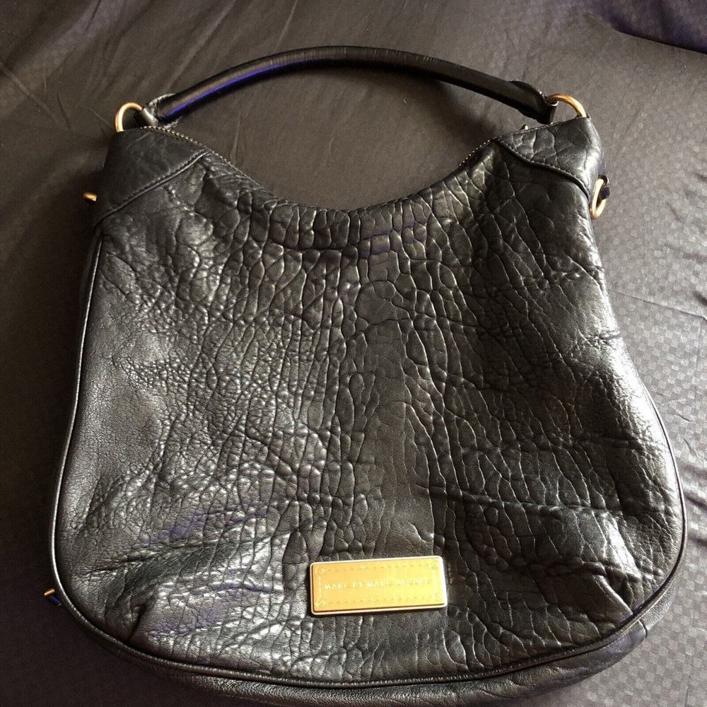 Marc Jacobs Black Washed Up Billy Leather Hobo Shoulder Bag Zippers Purse Rare